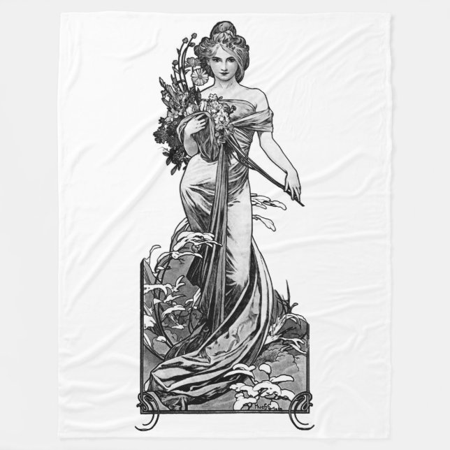 Alphonse Mucha Broken Blossoms Fleece Blanket (Front)
