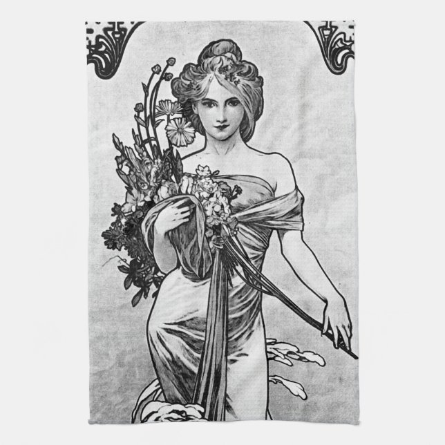 Alphonse Mucha Broken Blossoms Kitchen Towel (Vertical)