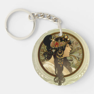 Alphonse Mucha - Byzantine Heads Brunette Keychain