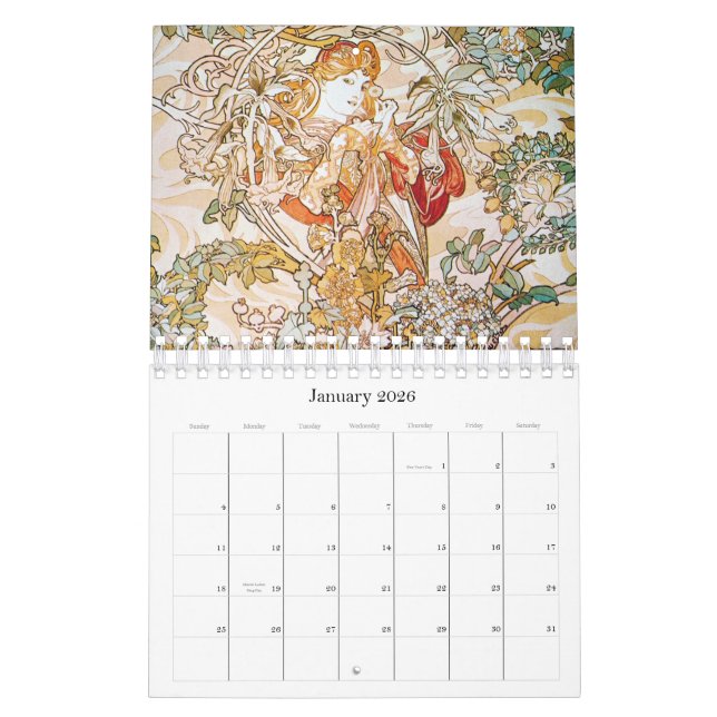 Alphonse Mucha Calendrier des oeuvres d'art (Jan 2026)