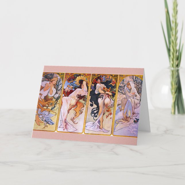 Alphonse Mucha carte de voeux de quatre saisons (Devant)