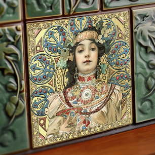 Alphonse Mucha Champagne Art Nouveau Vintage Tile