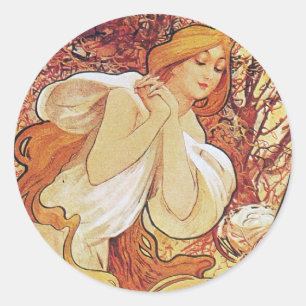 Alphonse Mucha Chocolat Classic Round Sticker