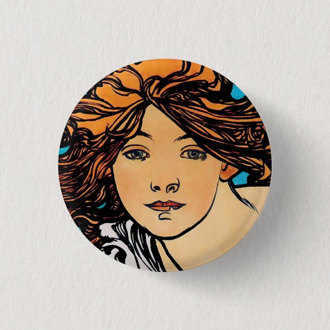 Alphonse Mucha - Cycles Perfecta Retro Art Nouveau 1 Inch Round Button (Front)