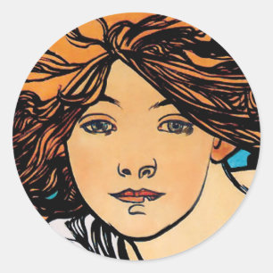 Alphonse Mucha - Cycles Perfecta Retro Art Nouveau Classic Round Sticker