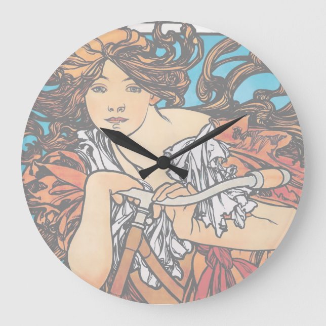 Alphonse Mucha - Cycles Perfecta Retro Art Nouveau Large Clock (Front)