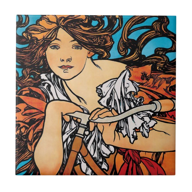 Alphonse Mucha - Cycles Perfecta Retro Art Nouveau Tile (Front)
