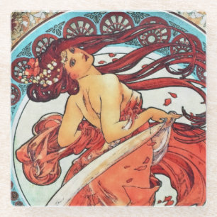Alphonse Mucha Dance Vintage Art Nouveau Painting Glass Coaster