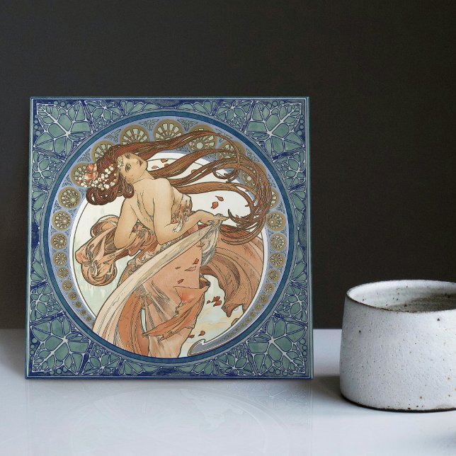 Alphonse Mucha "Dancing" Art Nouveau Vintage Tile (Creator Uploaded)