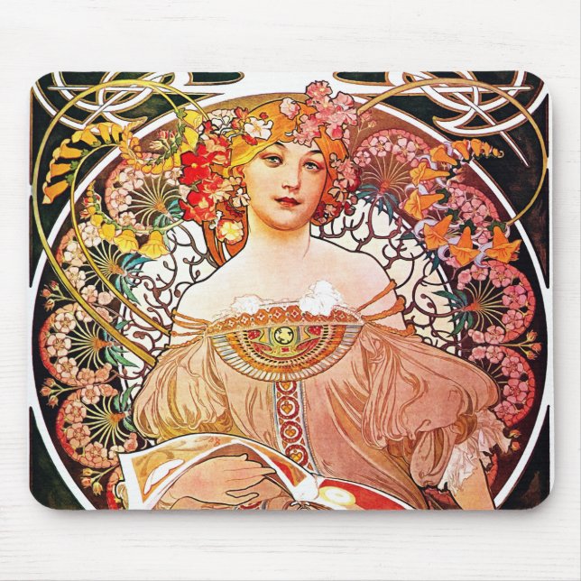 Alphonse Mucha Daydream Floral Vintage Art Nouveau Mouse Pad (Front)