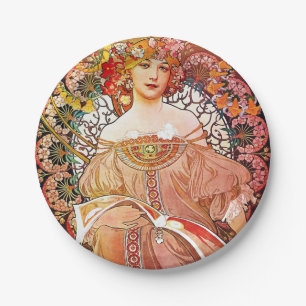 Alphonse Mucha Daydream Floral Vintage Art Nouveau Paper Plate