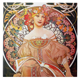 Alphonse Mucha Daydream Floral Vintage Art Nouveau Tile