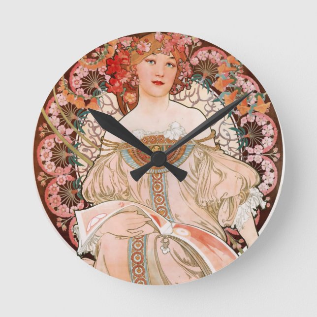 Alphonse Mucha: Daydream (Rêverie) Round Clock (Front)