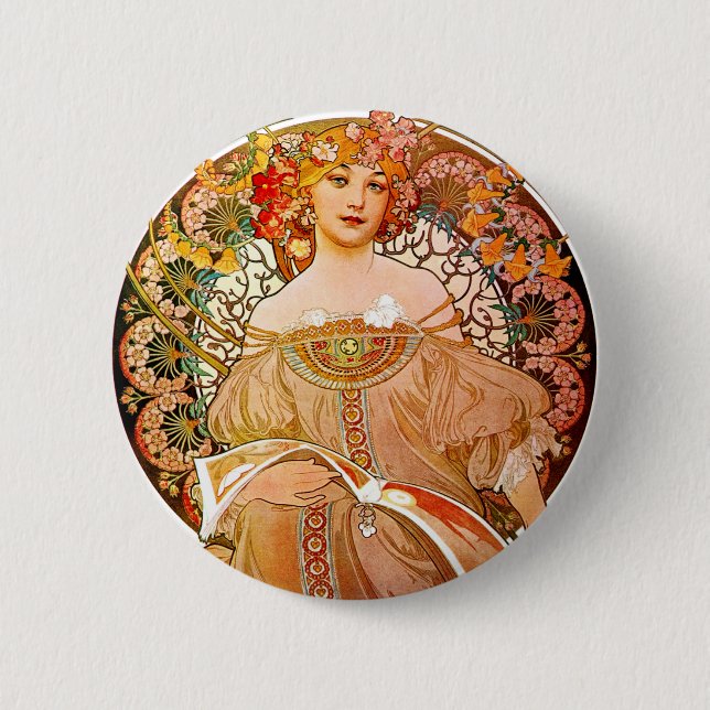 Alphonse Mucha Dreaming (Reverie) 2 Inch Round Button (Front)