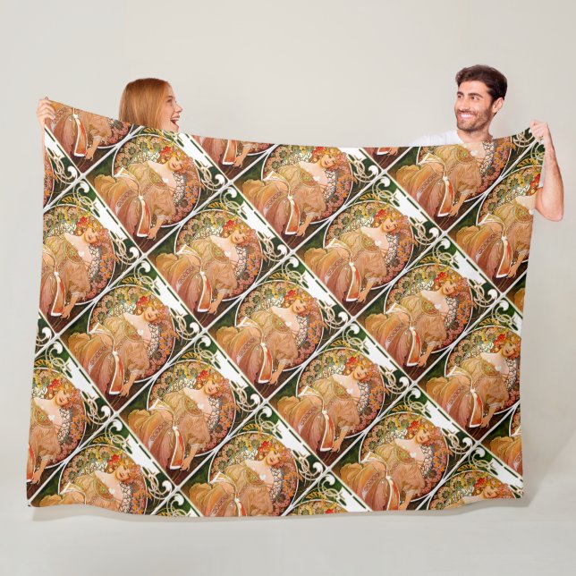 Alphonse Mucha Dreaming (Reverie) Fleece Blanket (In Situ)