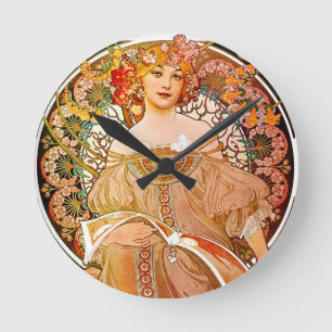 Alphonse Mucha Dreaming (Reverie) Round Clock