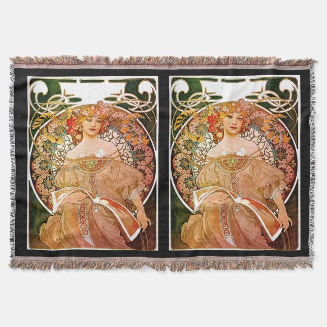 Alphonse Mucha Dreaming (Reverie) Throw Blanket (Front)