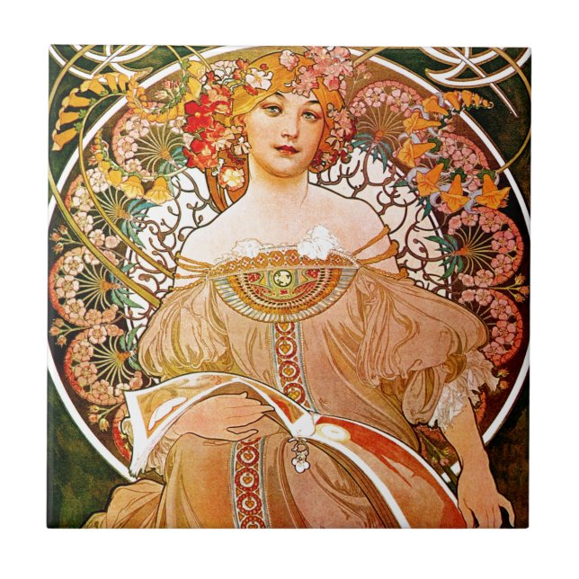 Alphonse Mucha Dreaming (Reverie) Tile (Front)