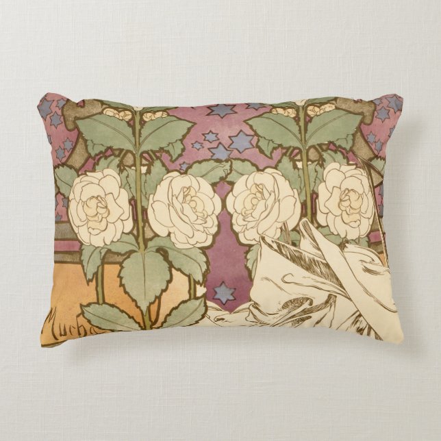 Alphonse Mucha Elegant Art Nouveau Stars Camellia  Accent Pillow (Front)