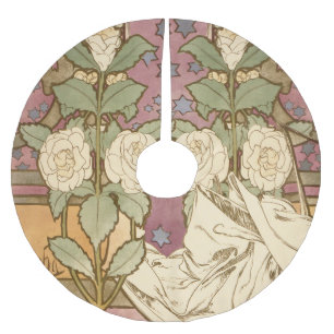 Alphonse Mucha Elegant Art Nouveau Stars Camellia  Brushed Polyester Tree Skirt