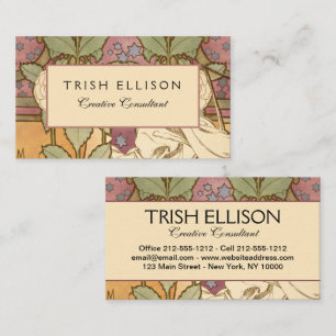 Alphonse Mucha Elegant Art Nouveau Stars Camellia  Business Card