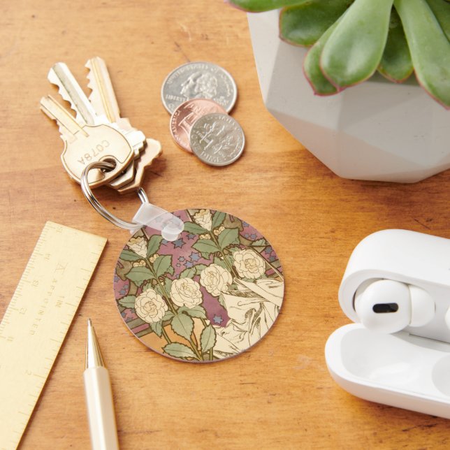 Alphonse Mucha Elegant Art Nouveau Stars Camellia  Keychain (Desk)
