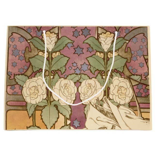 Alphonse Mucha Elegant Art Nouveau Stars Camellia  Large Gift Bag (Front)