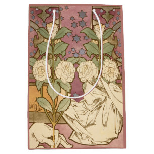 Alphonse Mucha Elegant Art Nouveau Stars Camellia  Medium Gift Bag