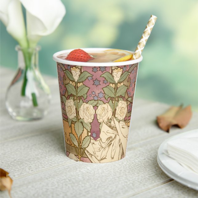 Alphonse Mucha Elegant Art Nouveau Stars Camellia  Paper Cups (Insitu)