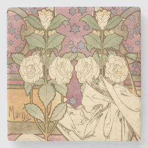 Alphonse Mucha Elegant Art Nouveau Stars Camellia Stone Coaster
