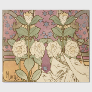 Alphonse Mucha Elegant Art Nouveau Stars Camellia Wrapping Paper