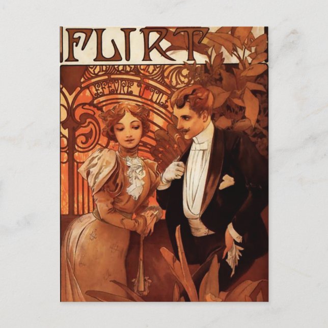 Alphonse Mucha Flirt Postcard (Front)
