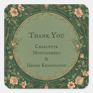Alphonse Mucha Florals Grandeur Thank You Wedding Square Sticker