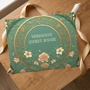 Alphonse Mucha Florals Vintage Sage Green Wedding  Guest Book