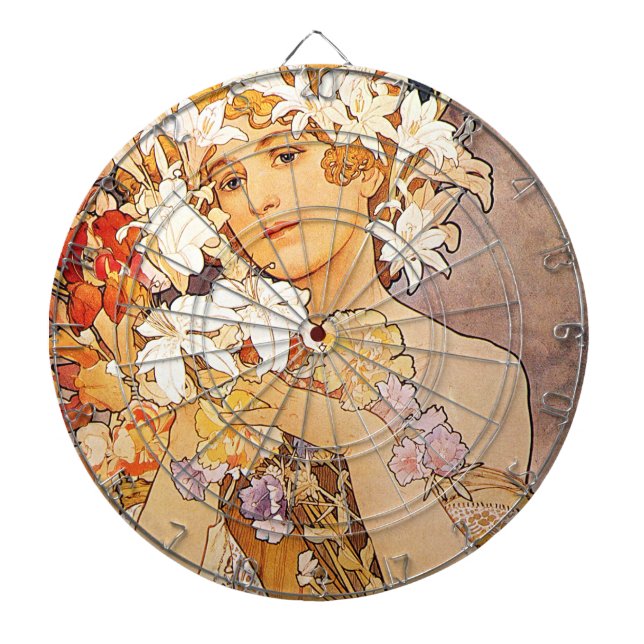 Alphonse Mucha Flower Dartboard (Front)