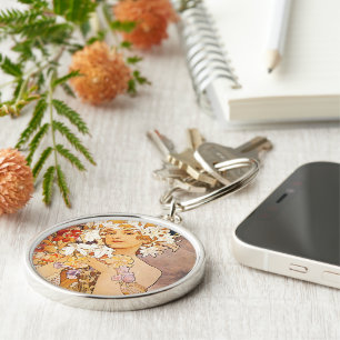 Alphonse Mucha Flower Keychain