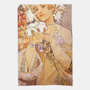 Alphonse Mucha Flower Kitchen Towel