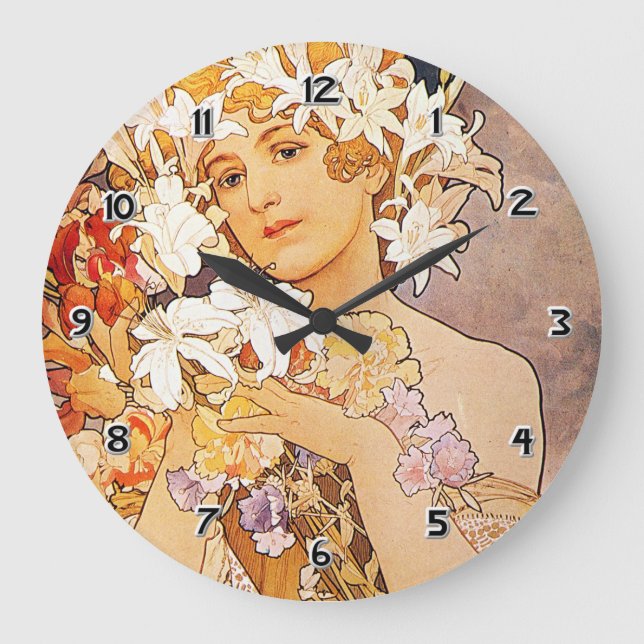 Alphonse Mucha Flower Large Clock (Front)
