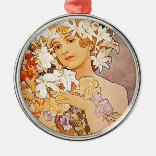 Alphonse Mucha Flower Metal Ornament