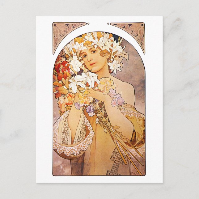 Alphonse Mucha Flower Postcard (Front)