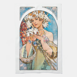 Alphonse Mucha - Flower - Retro Art Nouveau Kitchen Towel