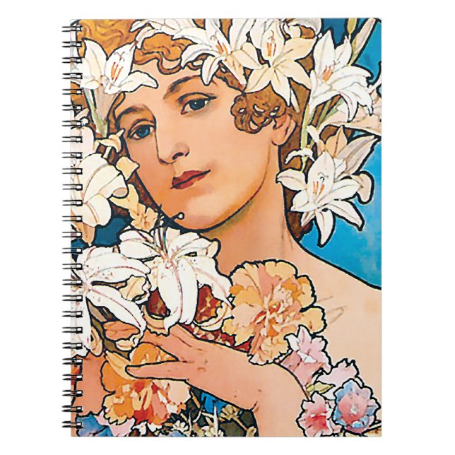 Alphonse Mucha - Flower - Retro Art Nouveau Notebook (Front)