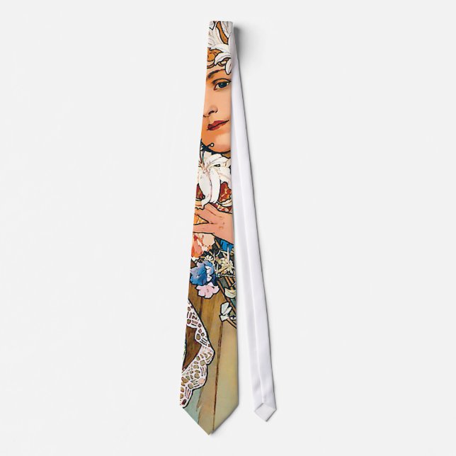 Alphonse Mucha - Flower - Retro Art Nouveau Tie (Front)