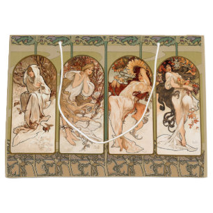 Alphonse Mucha Four Seasons 1897 Art Nouveau Panel Large Gift Bag
