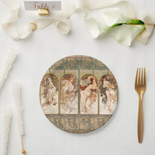 Alphonse Mucha Four Seasons 1897 Art Nouveau Panel Paper Plate
