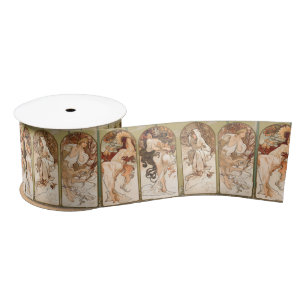 Alphonse Mucha Four Seasons 1897 Art Nouveau Panel Satin Ribbon