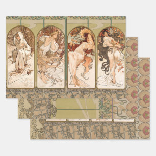 Alphonse Mucha Four Seasons 1897 Art Nouveau Panel Wrapping Paper Sheet