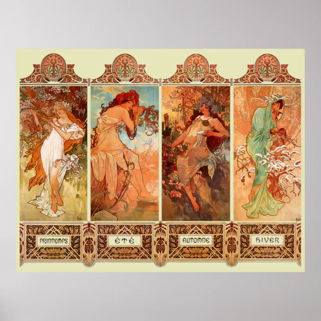 Alphonse Mucha Four Seasons Art Nouveau Poster | Zazzle
