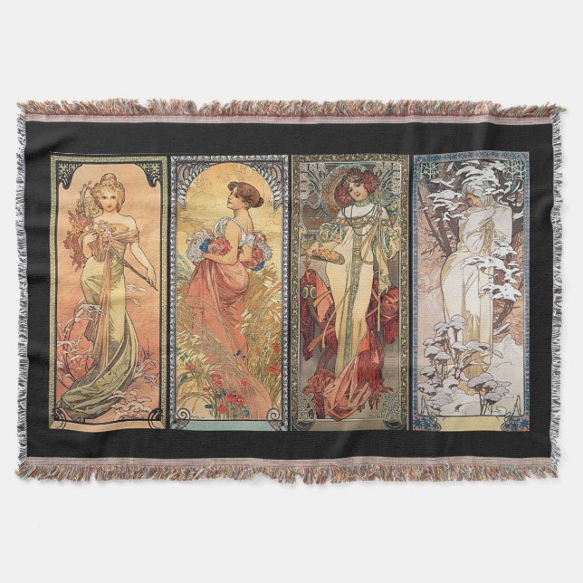 Alphonse Mucha Four Seasons Rugs Throw Blanket (Front)