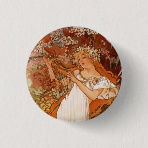 Alphonse Mucha, Four Seasons, Spring 1 Inch Round Button